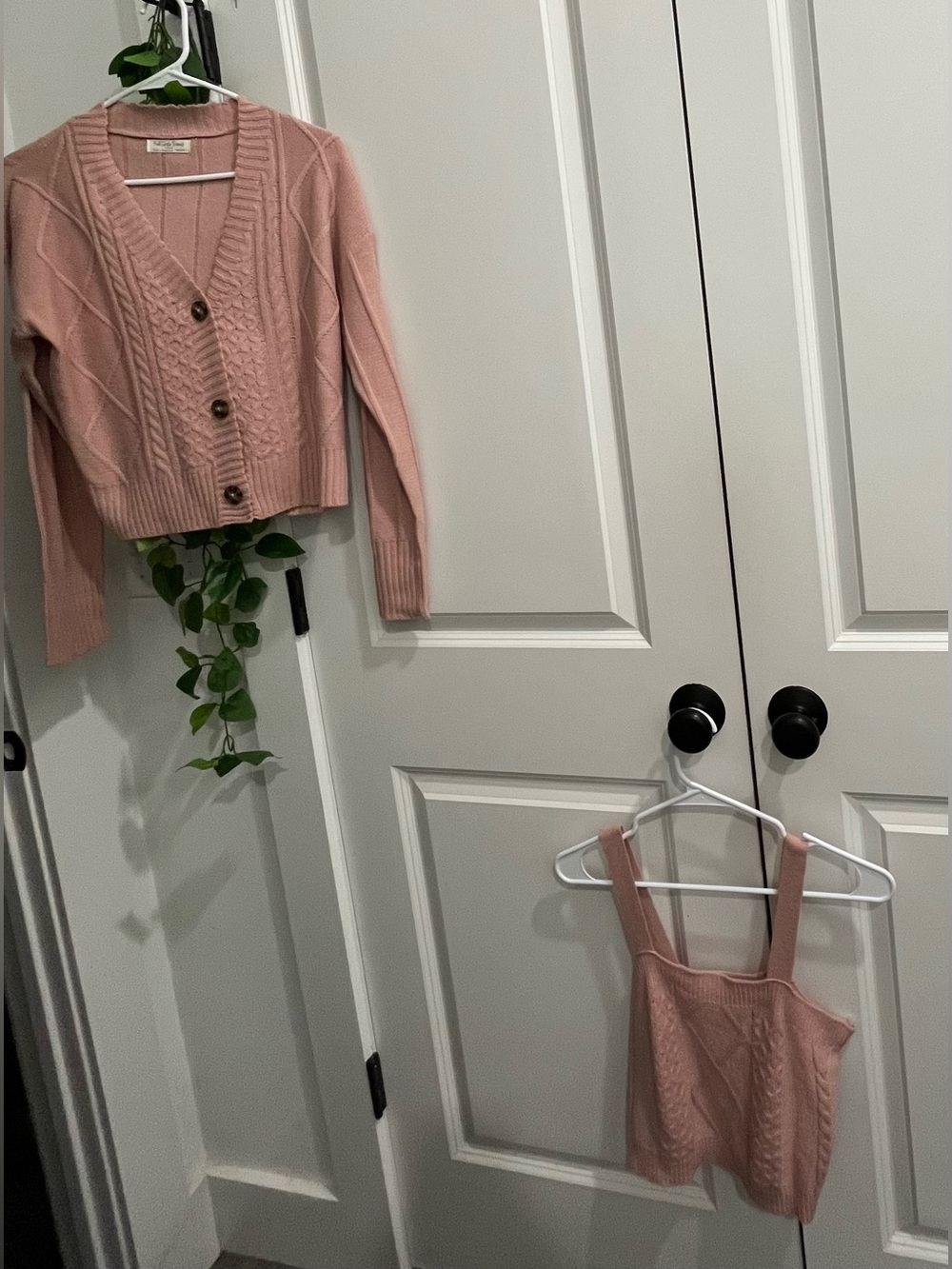 Full Circle Trends Soft Pink Cable-Knit V-Neck Cardigan and Tank Set